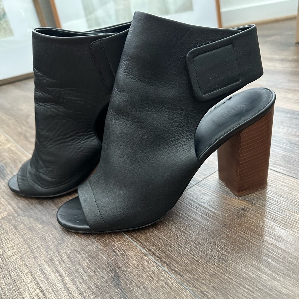 Vince Black Leather Heeled Boots